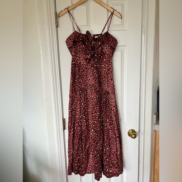 Rebecca Taylor Leopard Print Spaghetti Strap Dress Red sz 4 like new - Picture 1 of 11